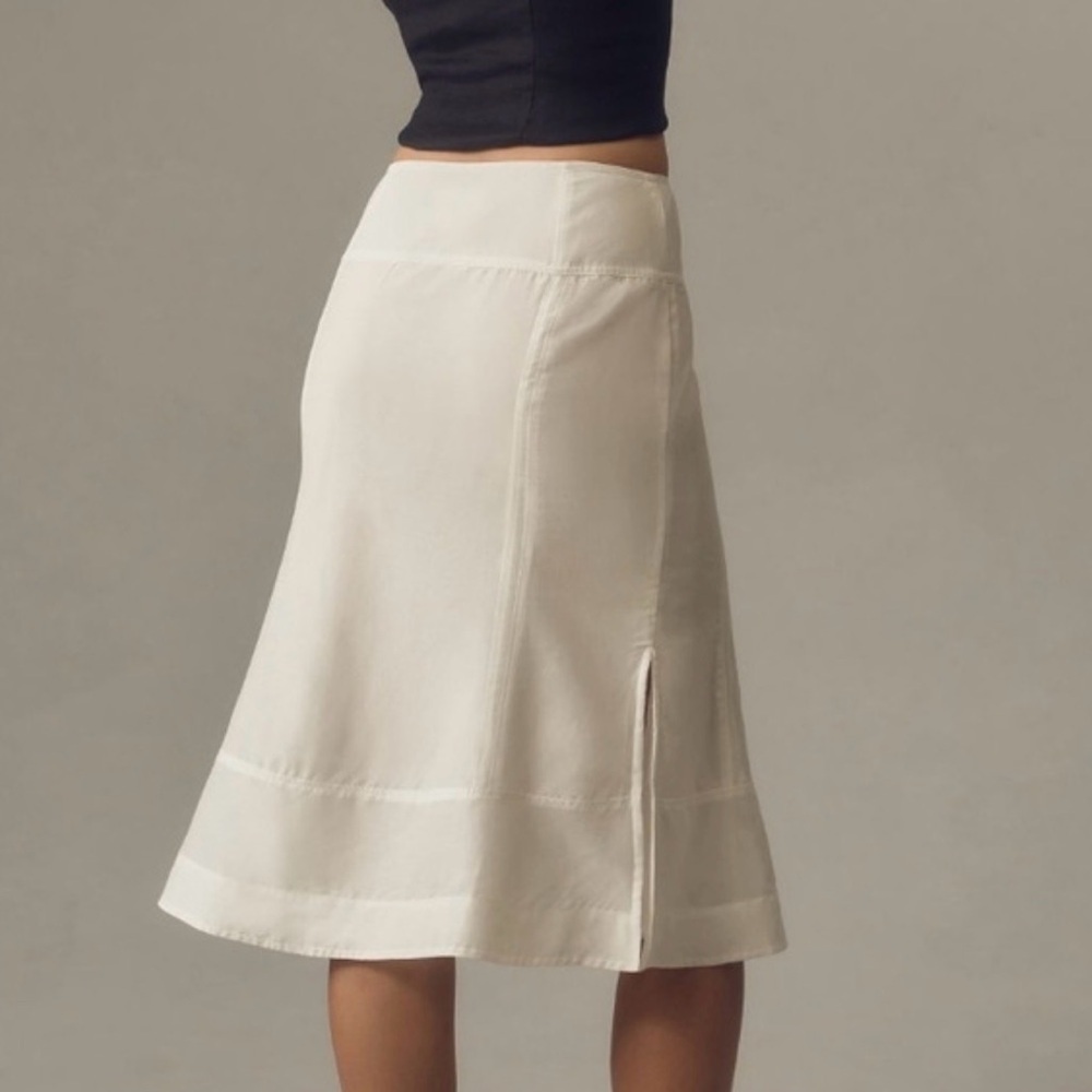 🌿🐛NWT Anthropologie White Sheer Seamed Fluted Silk/Cotton Blend Pencil Skirt - Picture 2 of 8